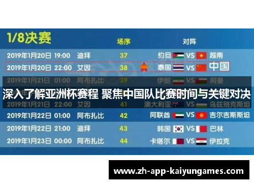 深入了解亚洲杯赛程 聚焦中国队比赛时间与关键对决 深入了解亚洲杯赛程 聚焦中国队比赛时间与关键对决
