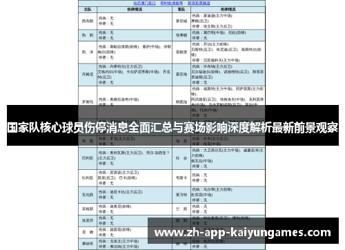 国家队核心球员伤停消息全面汇总与赛场影响深度解析最新前景观察