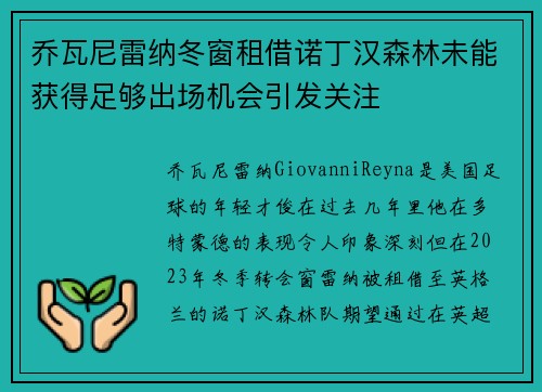 乔瓦尼雷纳冬窗租借诺丁汉森林未能获得足够出场机会引发关注